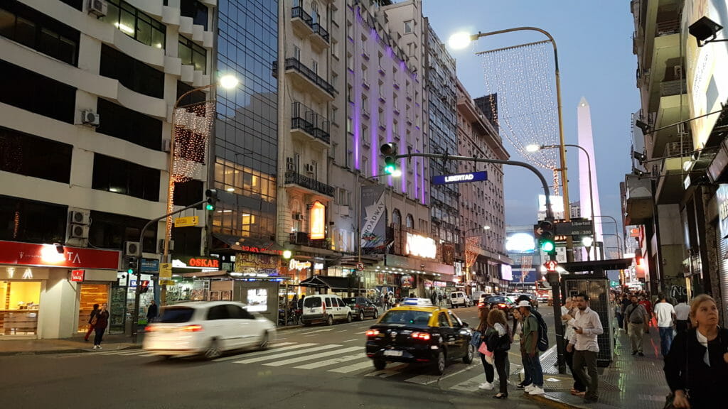view of the Obelisco from a side street